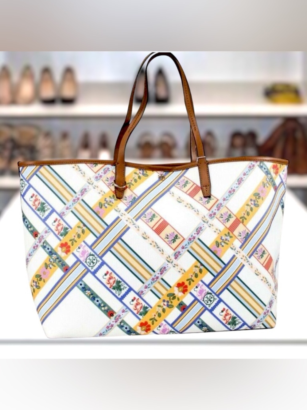 Tory Burch Kerringyon Square Tote Ribbon Weave Bias Allover 295
